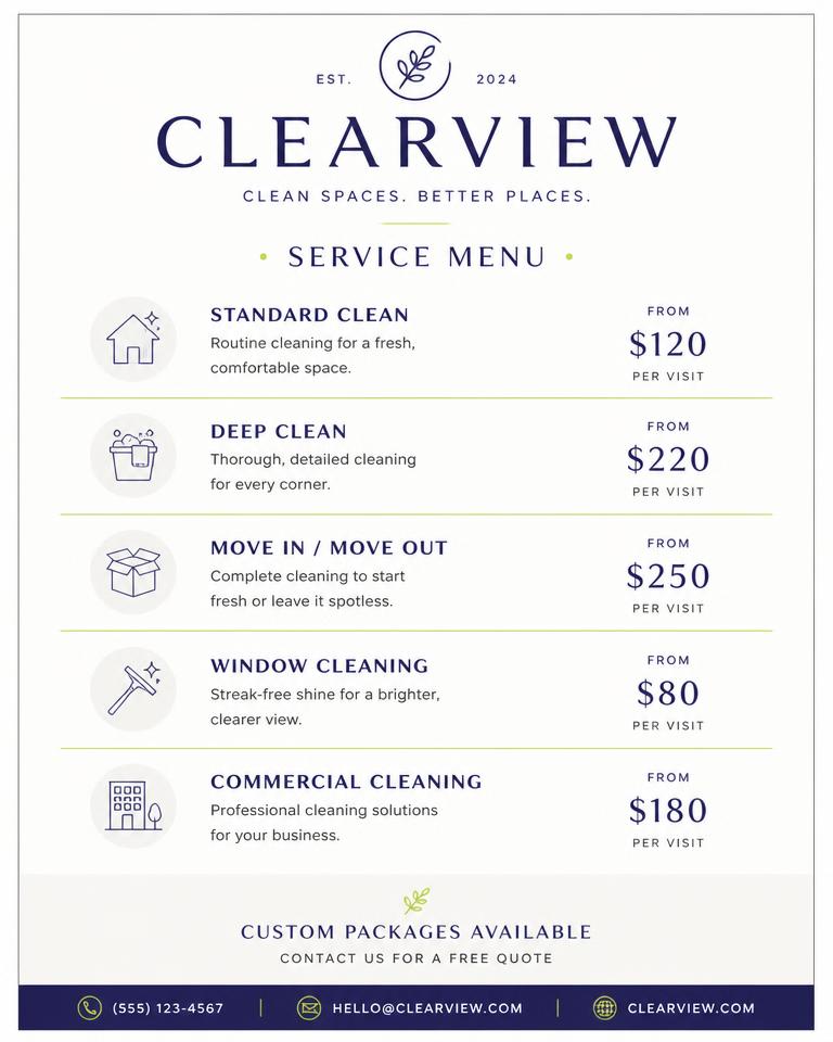 AI-generated price list / service menu design example made with J.jeanCreate